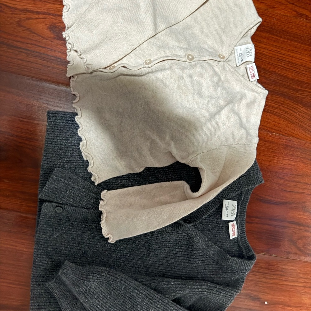 Zara Kids Beige and Gray Cardigan Set